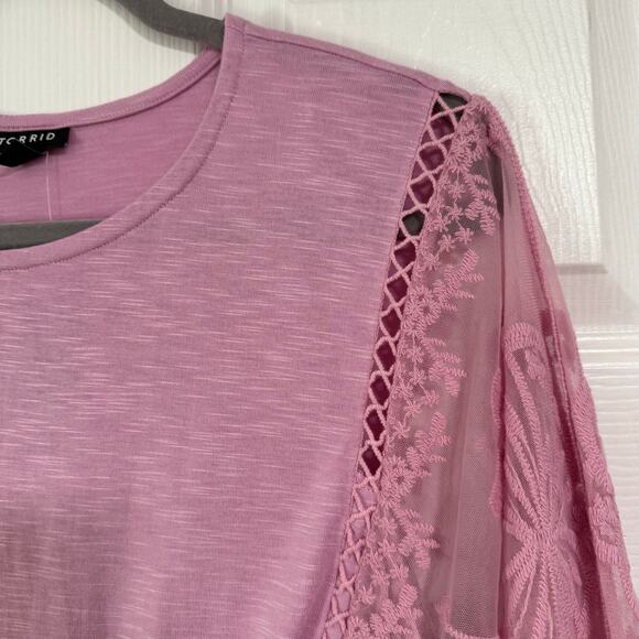 Torrid New Mauve Knit Crew Neck Lace Dolman Sleeve Baby Doll Top Size 1 - Picture 5 of 16